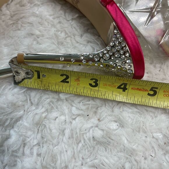 JEWEL BADGLEY MISCHKA Satin Hot Pink Rhinestone accents Ankle Strap Sandals SZ 8 - Picture 8 of 9